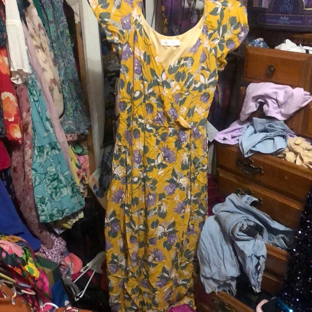 All in Favor Yellow and Purple Floral Dress
